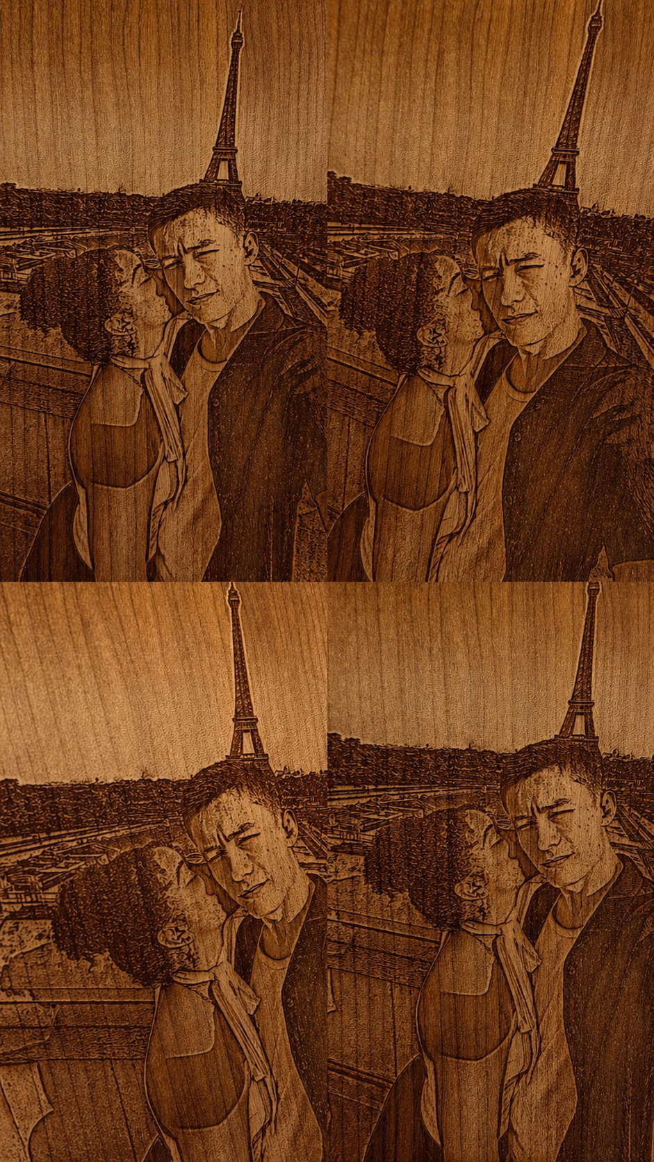 Close-up detail of A5 wood photo engraving