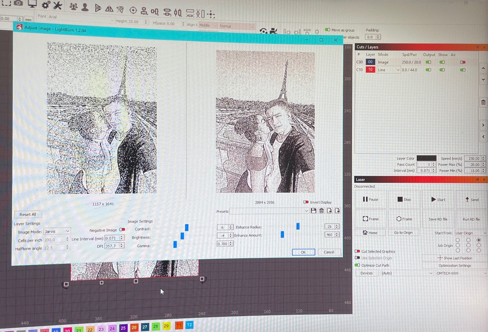 Preparing a customer photo for laser engraving in our editing software